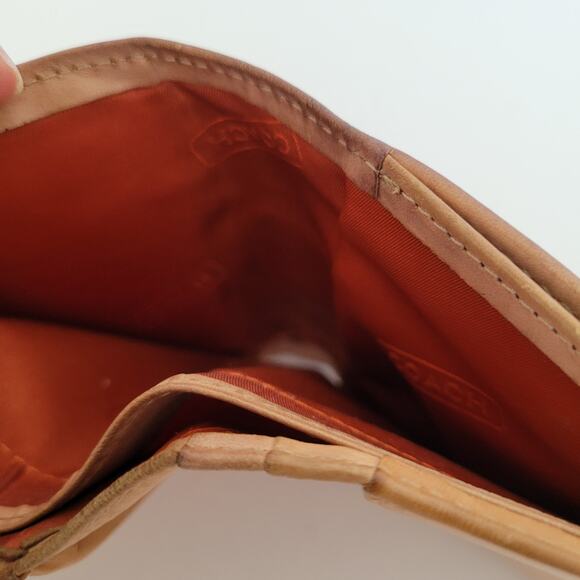 Coach Wallet Brown Signature Card Holder Bill Medium Bifold Compact Tan Red - Picture 6 of 11